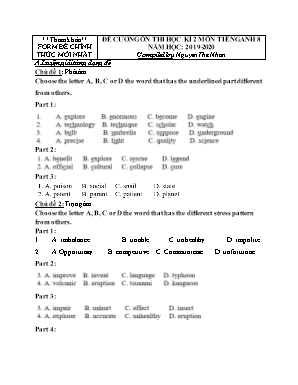 Đề cương ôn thi học kì 2 môn Tiếng Anh 8 - Năm học 2019-2020 - Nguyễn Thế Nhân